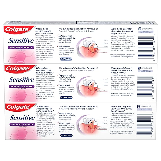 Colgate Sensitive Toothpaste with Whitening, Prevent and Repair, 6 Ounce, 3 Pack-Ruum Studio Home