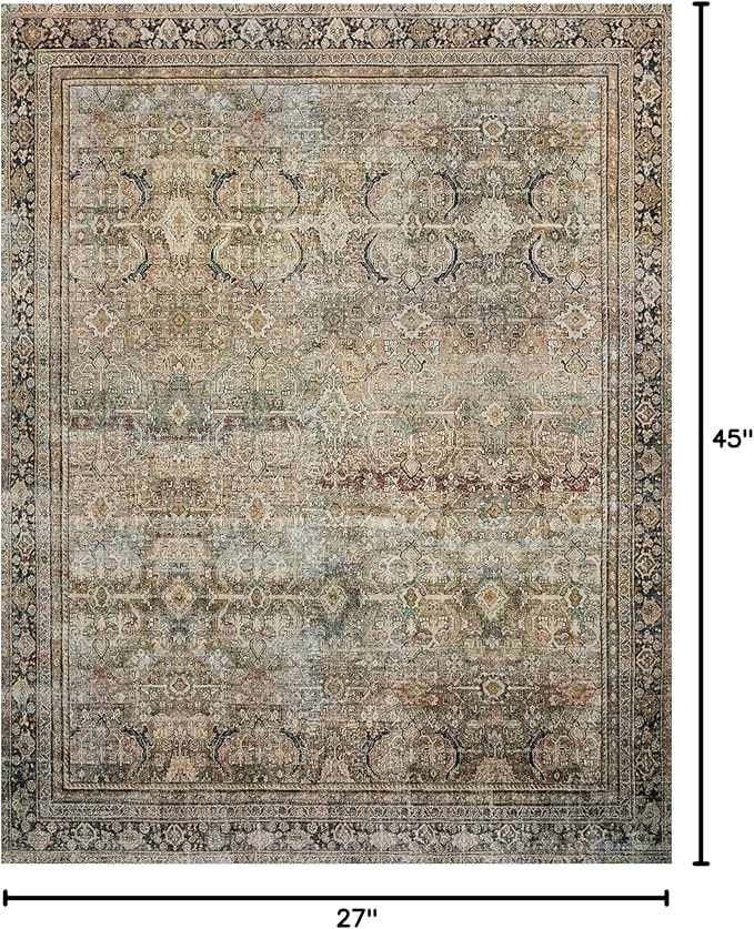 Loloi Layla Collection LAY-03 Olive/Charcoal 2'-3" x 3'-9" .13" Thick Accent Rug, Soft, Durable, Vintage Inspired, Distressed, Low Pile, Non-Shedding, Easy Clean, Printed, Living Room Rug-Ruum Studio Home