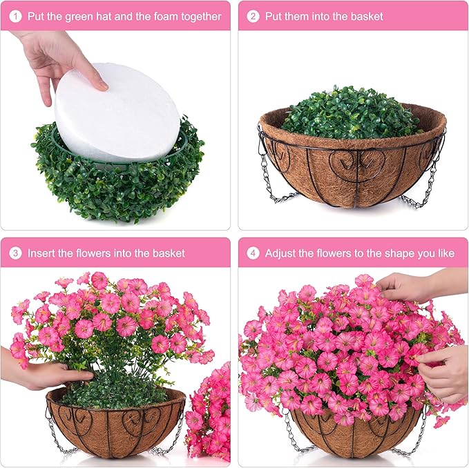 Artificial Faux Hanging Plants Flowers Basket for Outdoors Outside Spring Summer Decoration, Silk Pink Morning Glory in Planter UV Resistant Look Real Fake Flowers for Porch Patio Balcony Home Yard-Ruum Studio Home