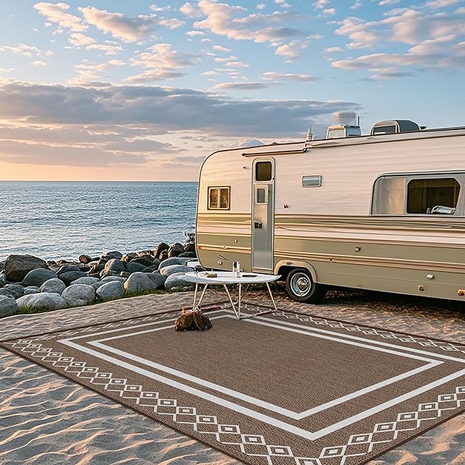 Outdoor Patio Rug, Outside Rectangular Carpet, Moroccan Geometric Rugs, Washable Large Indoor Outdoor Rug Mats for RV, Picnic, Backyard, Deck, Balcony, Porch, Beach 5'x8'-Ruum Studio Home
