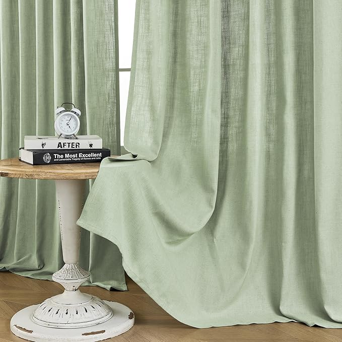 Joydeco Sage Green Curtains - 72 Inch Long, 2 Panel Set, Semi Sheer Linen Farmhouse Curtains for Living Room & Bedroom Windows-Ruum Studio Home