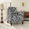 Floral Accent Chair, High Back Upholstered Armchair with Solid Wooden Legs, Padded Armrest and Removable Comfortable Cushioned Seat Single Sofa for Living Room, Bedroom, Black-Ruum Studio Home
