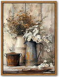 Floating Framed Farmhouse Vintage Canvas Wall Art, Country Floral Daisy Pictures Wall Decor, Wood Grain Art Paintings Poster for Living Room Bedroom Bathroom Rustic Decor 8x10 inch-Ruum Studio Home