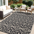OLANLY Outdoor Rug Waterproof 6x9 ft Clearance, Reversible Outdoor Plastic Straw Rug with Floral Pattern, RV Mat for Patio, Camping, Balcony, Deck, Backyard, Black & Beige-Ruum Studio Home