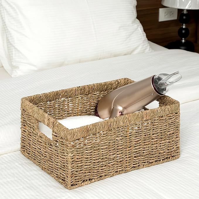 CENBOSS Wicker Baskets (Large, Seagrass, 1PC) Rattan Storage Baskets for Shelves, Woven Seagrass Holder-Ruum Studio Home