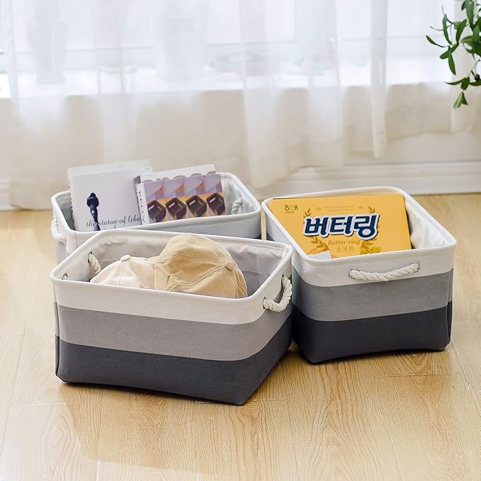 Large Storage Baskets for Shelves, Fabric Baskets for Organizing, Collapsible Storage Bins for Closet, Nursery, Clothes, Toys, Home & Office [3-Pack, Gray Gradient]-Ruum Studio Home