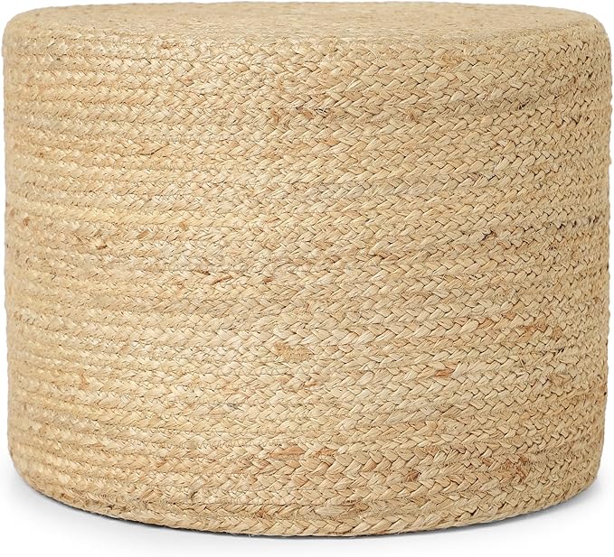 REDEARTH · Cylindrical Pouf Foot Stool Ottoman - Jute Braided Pouffe Poof Accent Sitting Footrest for Living Room, Bedroom, Nursery, Patio, Lounge & Other Rooms (Natural, 18"x18"x14")-Ruum Studio Home