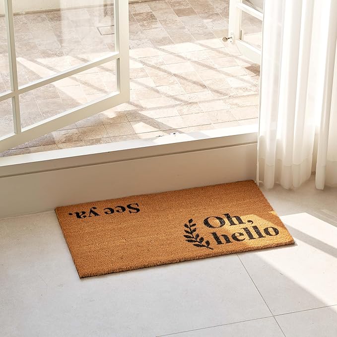KANKUN Coco Coir Door Mat with Heavy Duty Backing, Welcome Doormat (17" x 30"), Doormat Entrance (Oh Hello)-Ruum Studio Home