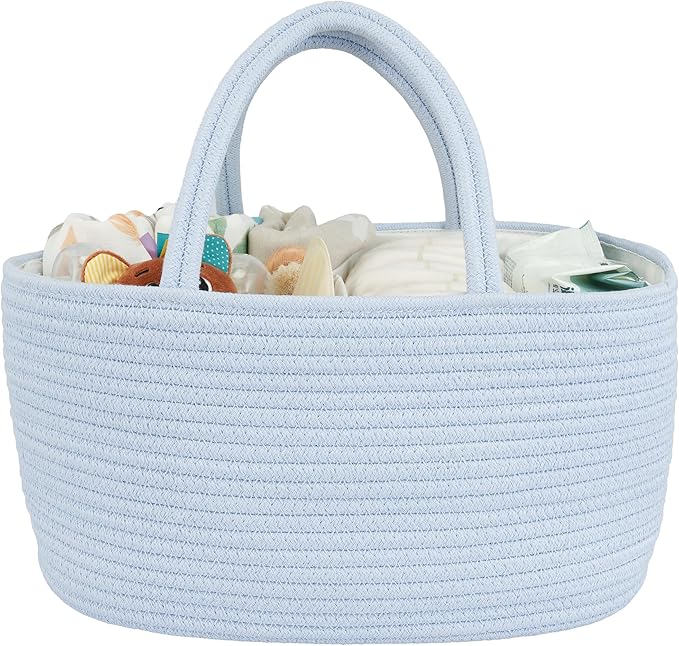 Diaper Caddy Organizer Cotton Rope Baby Basket Nursery Storage and Portable Tote Bag for Car Ideal Baby Shower Gifts and Registry Must-Have for Newborn Essentials Large blue-Ruum Studio Home