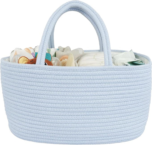 Diaper Caddy Organizer Cotton Rope Baby Basket Nursery Storage and Portable Tote Bag for Car Ideal Baby Shower Gifts and Registry Must-Have for Newborn Essentials Large blue-Ruum Studio Home
