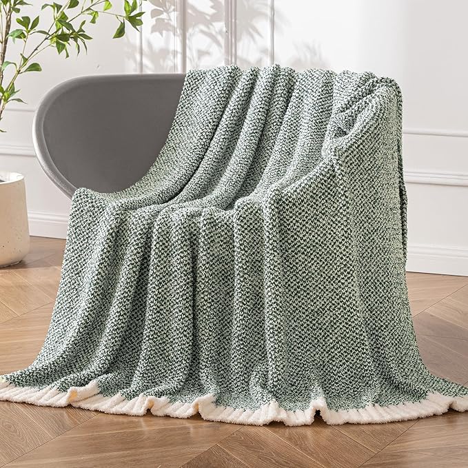 MIULEE Green Super Soft Throw Blanket for Bed, Twin Size Cozy Fluffy Warm Blankets Knit Blankets for Couch, Sofa, Chair, Living Room, Camping, Picnic, 60 x 80 inch-Ruum Studio Home