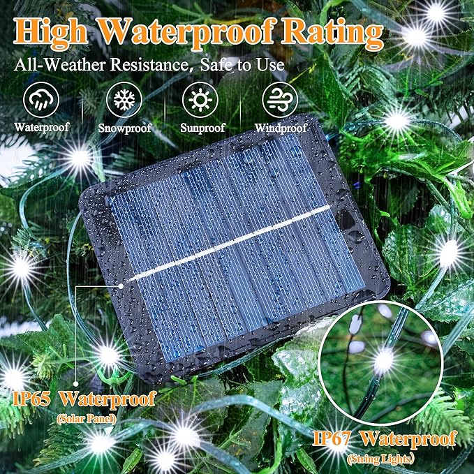 2 Pack Solar String Lights Total 240LED 80FT, IP67 Waterproof Solar Lights for Outside with 8 Modes, Upgraded Solar Panel Fairy Lights for Garden Party Wedding Decorations (Cool White) …-Ruum Studio Home