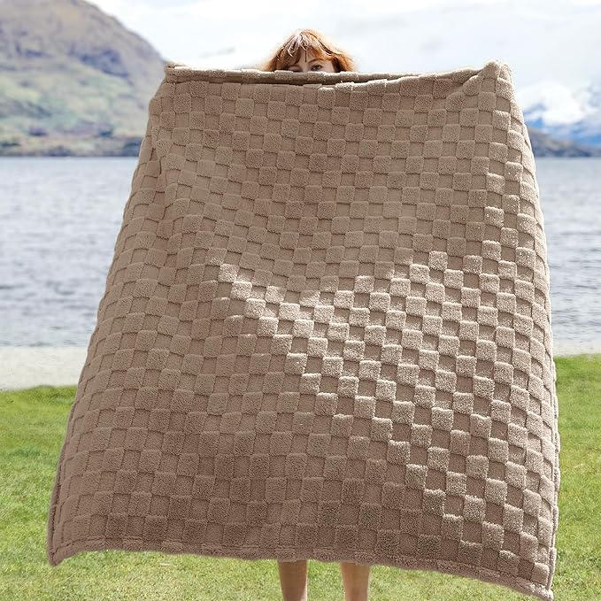 Bedsure GentleSoft Light Taupe Throw Blanket for Couch - Checkered Fleece Blankets Gifts for Women Men Girls, Cute Soft Cozy Throw for Bedroom Home Decor Gifts, 50x60 Inches-Ruum Studio Home