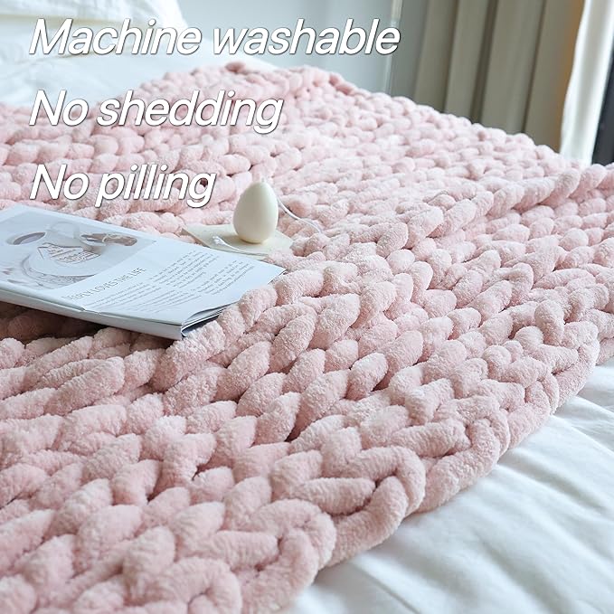 Maetoow Chenille Chunky Knit Blanket Throw （40×50 Inch）, Handmade Warm & Cozy Blanket Couch, Bed, Home Decor, Soft Breathable Fleece Banket, Christmas Thick and Giant Yarn Throws, Light Pink-Ruum Studio Home