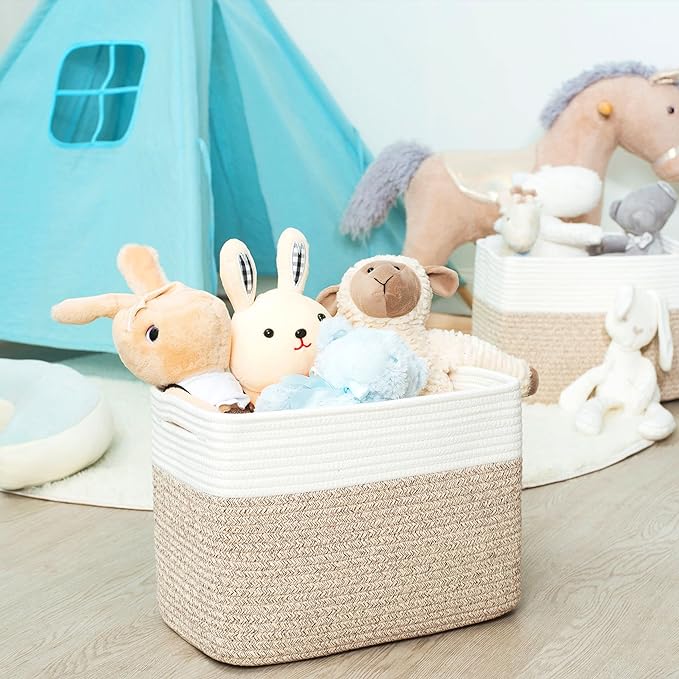 MINTWOOD Design 3-Pack Storage Baskets for Shelves, Playroom and Classroom Basket, Book Decorative Cube Bins, Woven Closet Organizers, Baby Nursery Baskets, Light Brown-Ruum Studio Home