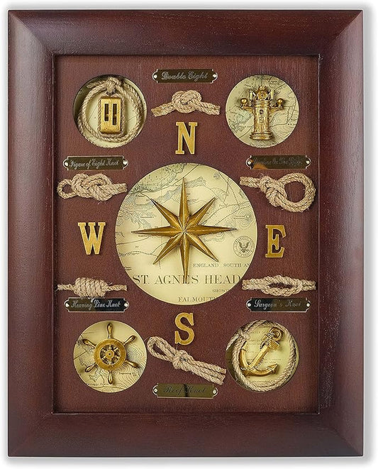 SAILINGSTORY Nautical Wall Decor Knot Board Frame Maritime Decor Coastal Compass Decor-Ruum Studio Home