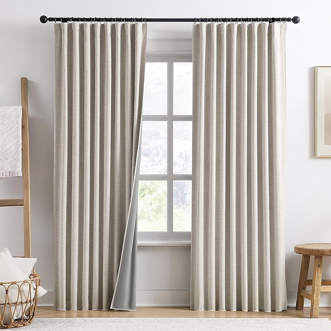 RAIN CITY Extra Wide Patio Door Curtains 2 Panels,Total 140 in Wide Boho Noise Reduction Window Burlap Track System Curtain Panels for Country Villa Back Tab Pleat Tape with Hooks,Linen Beige 70x84-Ruum Studio Home