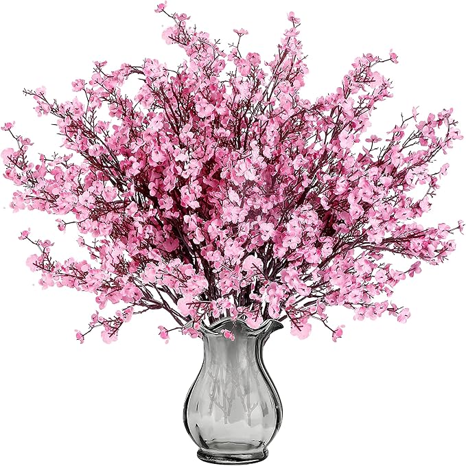 Sggvecsy 15 Pcs Babys Breath Artificial Flowers Gypsophila Bouquets Bulk Real Touch Fake Silk Flowers for Home Wedding DIY Floral Arrangement Kitchen Table Centerpiece Festival Decoration (Pink)-Ruum Studio Home