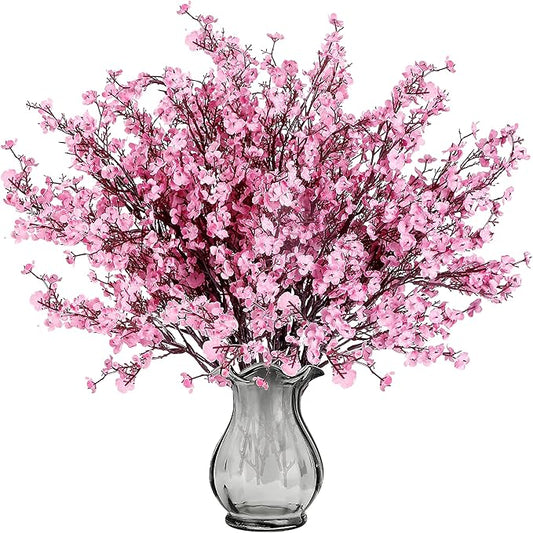 Sggvecsy 15 Pcs Babys Breath Artificial Flowers Gypsophila Bouquets Bulk Real Touch Fake Silk Flowers for Home Wedding DIY Floral Arrangement Kitchen Table Centerpiece Festival Decoration (Pink)-Ruum Studio Home