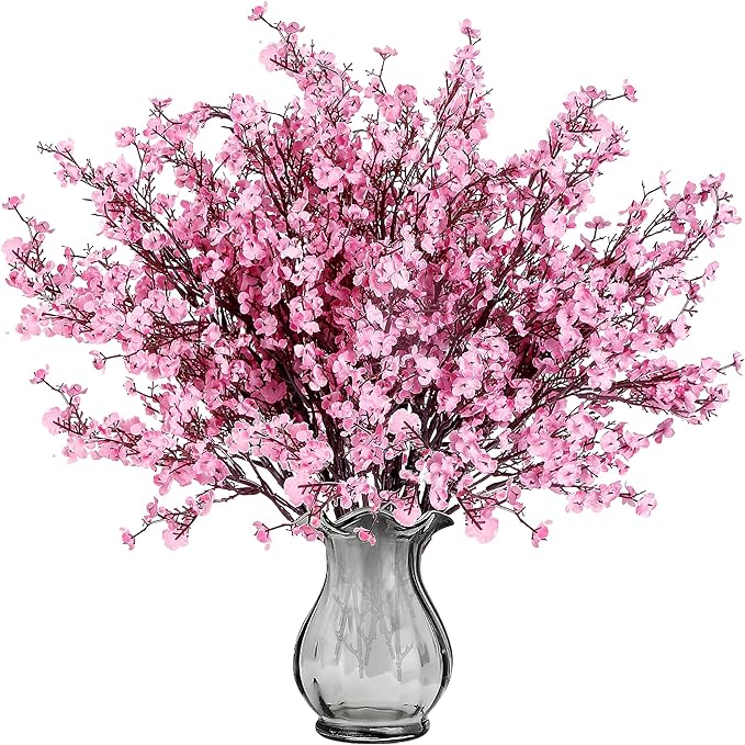 Sggvecsy 6 Pcs Babys Breath Artificial Flowers Gypsophila Bouquets Bulk Real Touch Fake Silk Flowers for Home Wedding DIY Floral Arrangement Kitchen Table Centerpiece Festival Decoration (Pink)-Ruum Studio Home