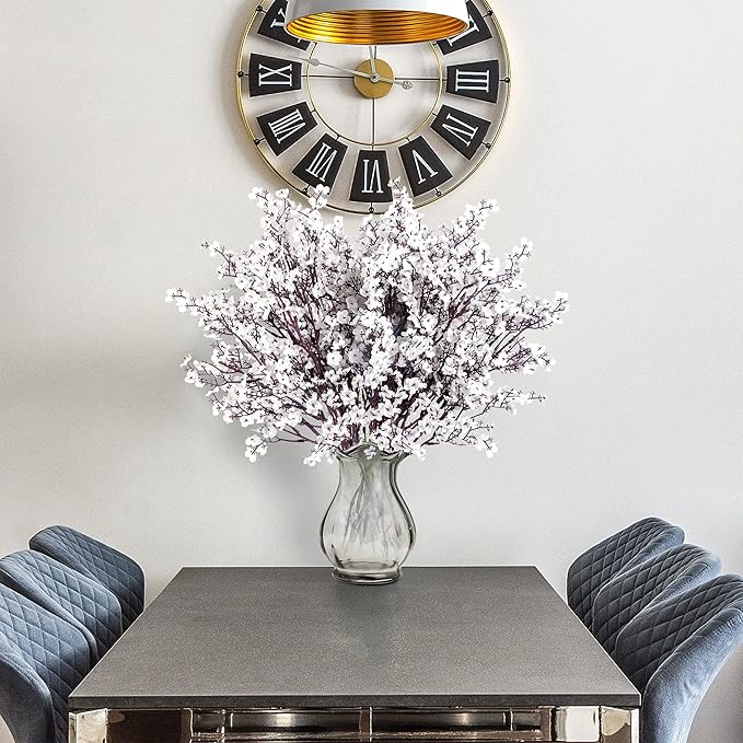 Sggvecsy 10 Pcs Babys Breath Artificial Flowers Gypsophila Bouquets Bulk Real Touch Fake Silk Flowers for Home Wedding DIY Floral Arrangement Kitchen Table Centerpiece Festival Decoration (White)-Ruum Studio Home