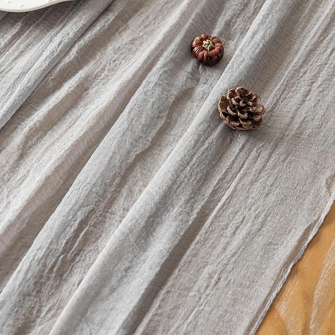 Grey Gauze Rustic Cheesecloth Table Runner 120 Inch 10 FT for Wedding Baby Shower Bridal Shower Birthday Engagement Garden Outdoor Party Long Sheer Boho Decorations-Ruum Studio Home