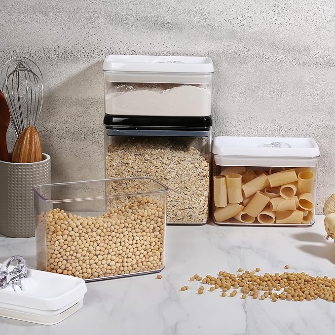 Felli Flip Tite Storage Container with Lid 4” RECTANGULAR Airtight Ring Flip Top, Stackable Kitchen Counter Pantry Organizer Acrylic Canister Jar for Pasta Spaghetti Cereal Granola Coffee (1.9qt)-Ruum Studio Home