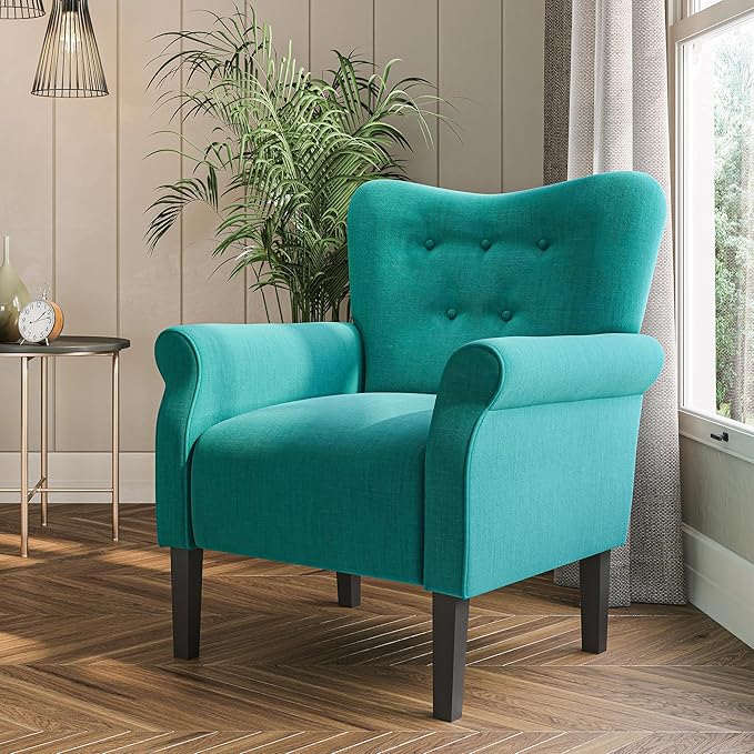 BELLEZE Modern Accent Chair for Living Room, High Back Armchair with Wooden Legs, Upholstered Wingback Chair Padded Armrest Single Sofa Club Chair for Living Room, Bedroom - Allston (Mallard Teal)-Ruum Studio Home