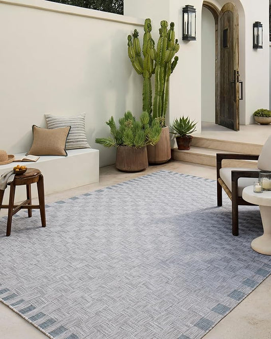 Loloi Amber Lewis Topanga Collection TOP-07 Silver/Blue 2'-3" x 3'-9" Indoor/Outdoor Area Rug-Ruum Studio Home