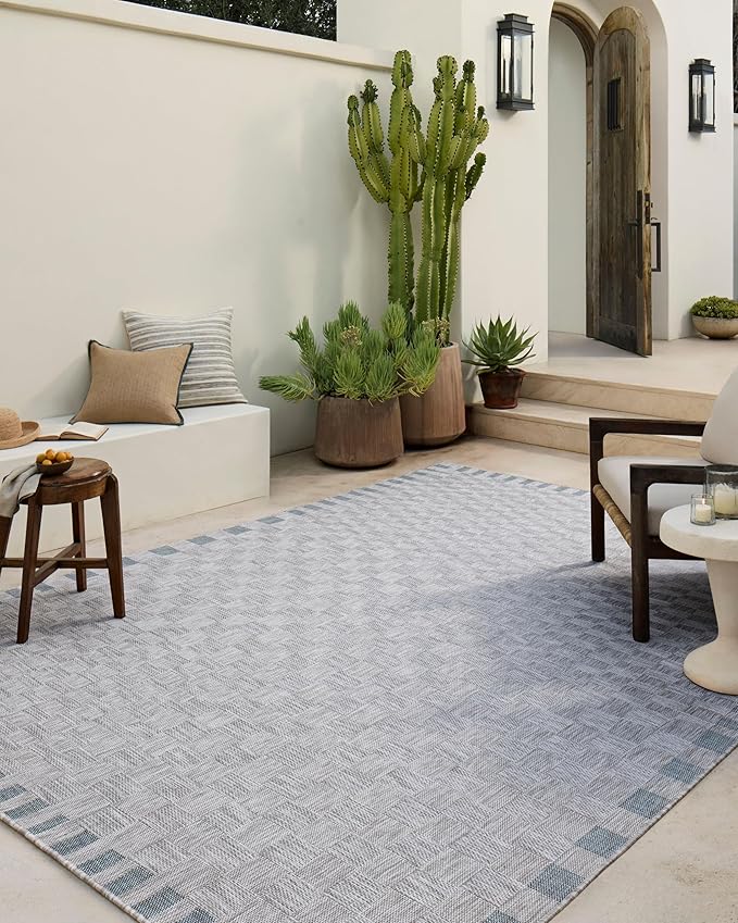 Loloi Amber Lewis Topanga Collection TOP-07 Silver/Blue 7'-10" x 10' Indoor/Outdoor Area Rug-Ruum Studio Home