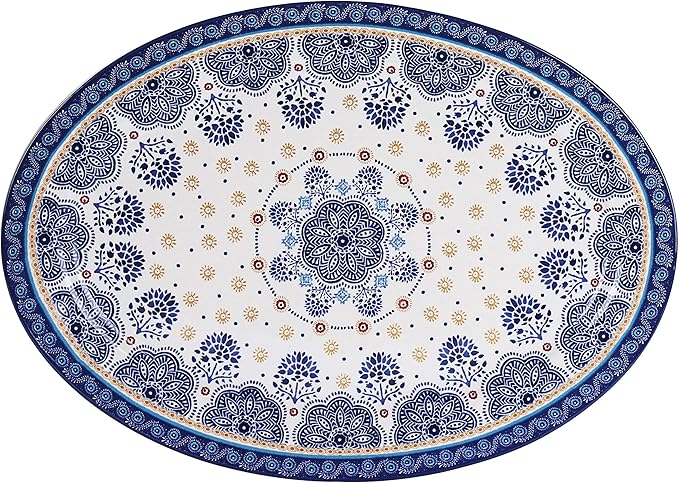 Bico Blue Talavera Ceramic 16 inch Oval Platter, Microwave & Dishwasher Safe-Ruum Studio Home