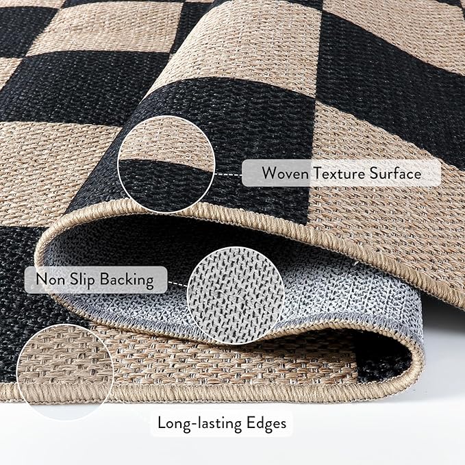 Lahome Checkered Easy Jute Runner Rug, 2x6 Kitchen Runner Rug Non Slip Washable Outdoor Carpet for Entryway Indoor, Checkerboard Black Indoor Outdoor Carpet Runners for Hallway 6ft Entry-Ruum Studio Home