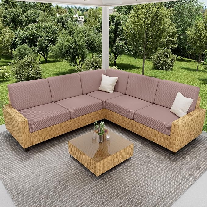 hyha Waterproof Sectional Couch Covers, Non Slip Sofa Couch Cushion Covers L Shape, Thick Stretch Jacquard Fabric, Washable Sofa Slipcovers with Elastic Bottom (1 Piece for Chaise, Camel)-Ruum Studio Home