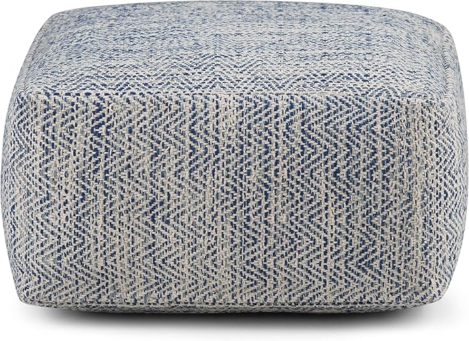 SIMPLIHOME Nate 20-inch Wide Square Pouf in Patterned Denim Mélange, Handwoven Boho-Style Cotton Ottoman, Footrest, or Extra Seating for Living Room, Assembled-Ruum Studio Home
