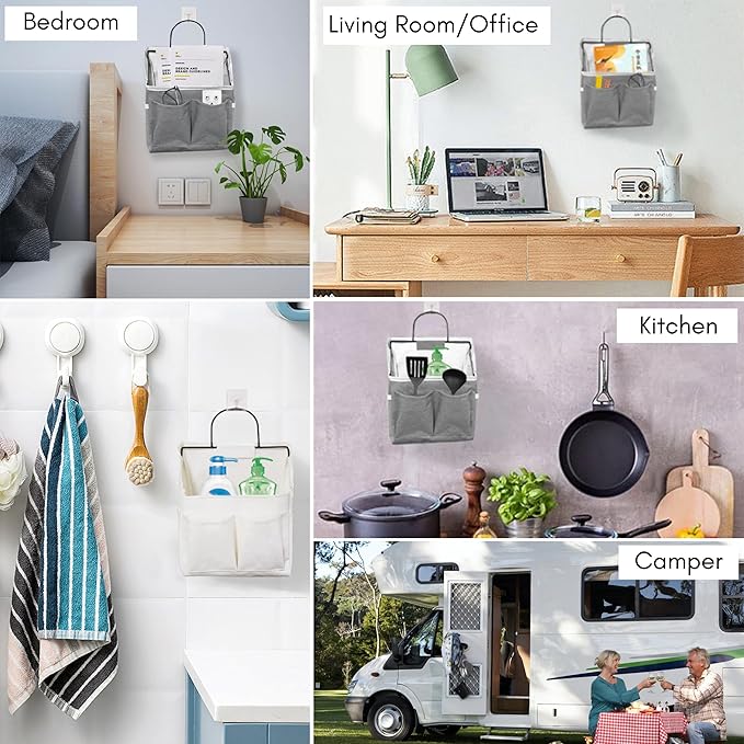 2pcs Small Wall Hanging Organizer Bag, Linen Fabric Door Hanging Storage Basket with Pockets, Waterproof Bin for Kitchen, Bedroom, Office, RV Camper (Triangle)-Ruum Studio Home
