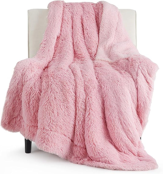 Bedsure GentleSoft Fluffy Pink Throw Blanket, Pink Decor Cozy Gifts for Teenage Girls, Soft Fuzzy Plush Thick Warm Furry Sherpa Fleece Faux Fur Throw Blanket for Couch, Cute Stuff for Women, 50x60-Ruum Studio Home