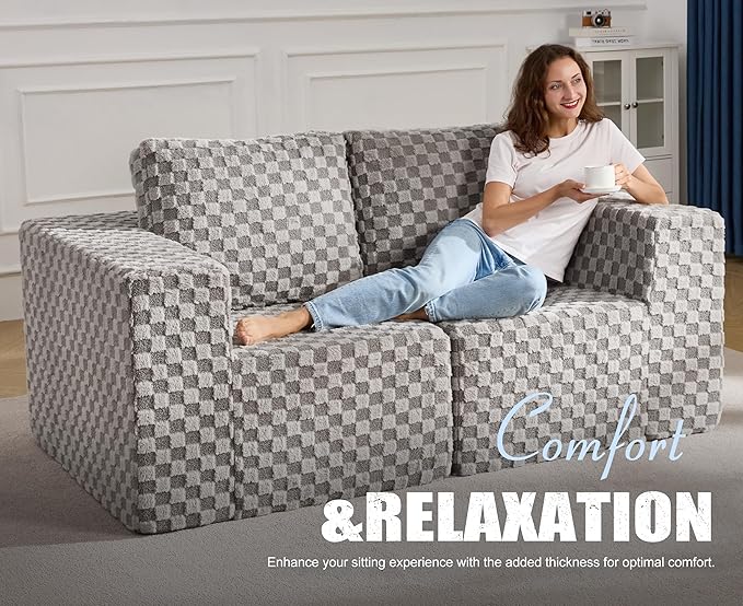Modular Sectional Sofa 2 Seater Loveseat Modular Couch with Deep Seat Memory Foam Cloud Chair with Pillows Oversized Sectional Sofa for Living Room Bedroom (Plush Grey, Loveseat)-Ruum Studio Home
