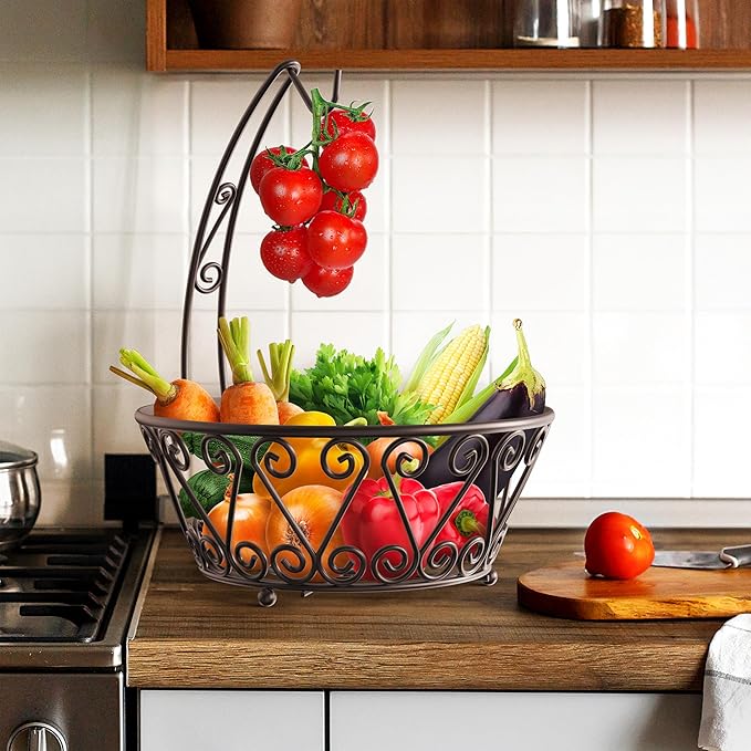 SimpleHouseware Fruit Basket Bowl with Banana Tree Hanger, Bronze-Ruum Studio Home