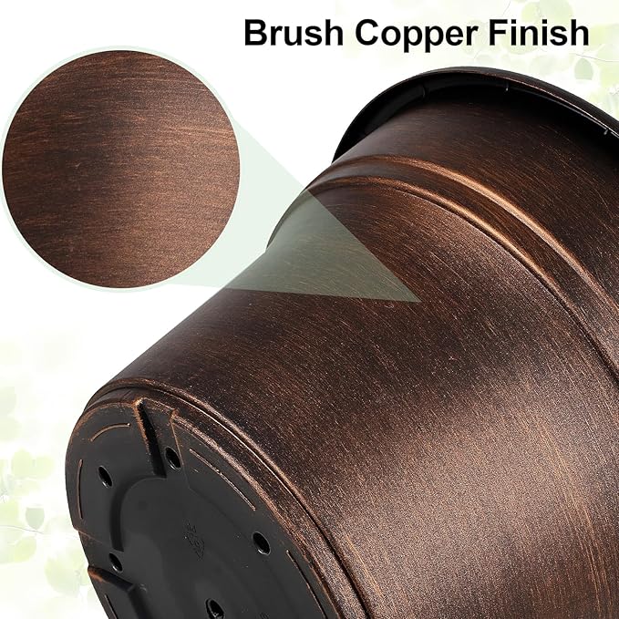 Plant Planters Pots Set of 4 Pack 13 Inch，Large Plastic Flower Pot for Indoor Plants with Drainage Holes & Trays, Resin Decorative Container Sets with Saucer for House Outdoor Garden Plant Copper-Ruum Studio Home
