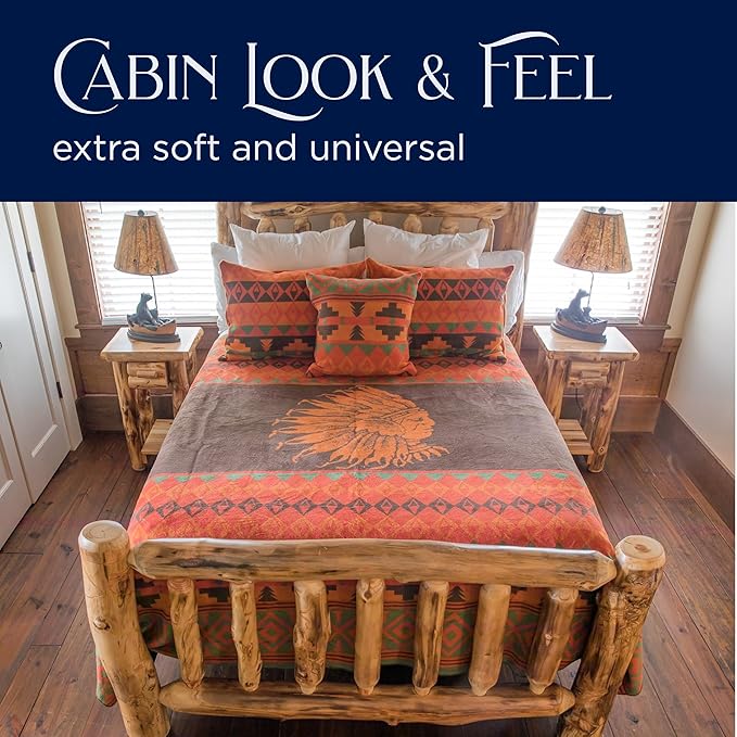 Beacon Blankets Southwestern Chief Henry Native American Design Throw - 90" x 90" Blanket Only - Premium Plush Blanket Can be Used for Queen or King Size Bed-Ruum Studio Home