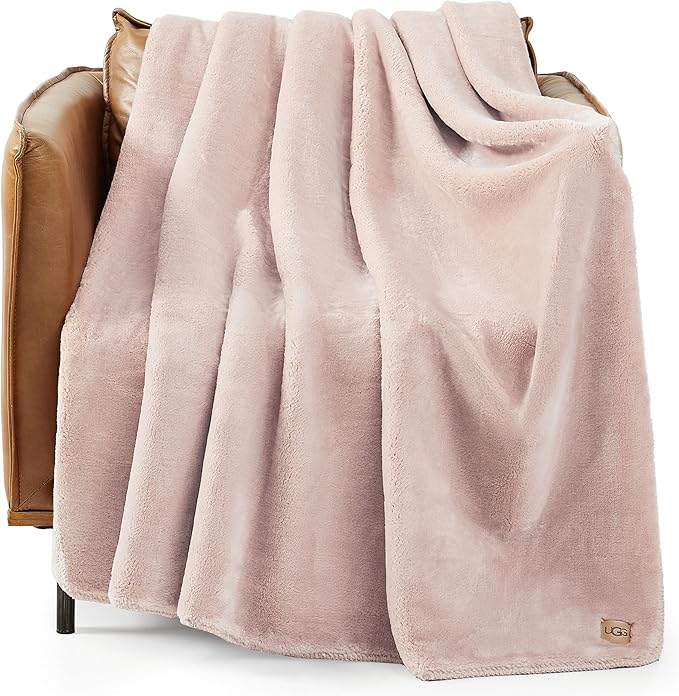 UGG Whitecap Plush Throw Blanket Fleece Lightweight Soft Throw for Couch or Bed Luxury Home Decor for Living Room Washable Hypoallergenic Blankets for Dorm Decor, 50-inch x 70-inch, Light Pink Quartz-Ruum Studio Home