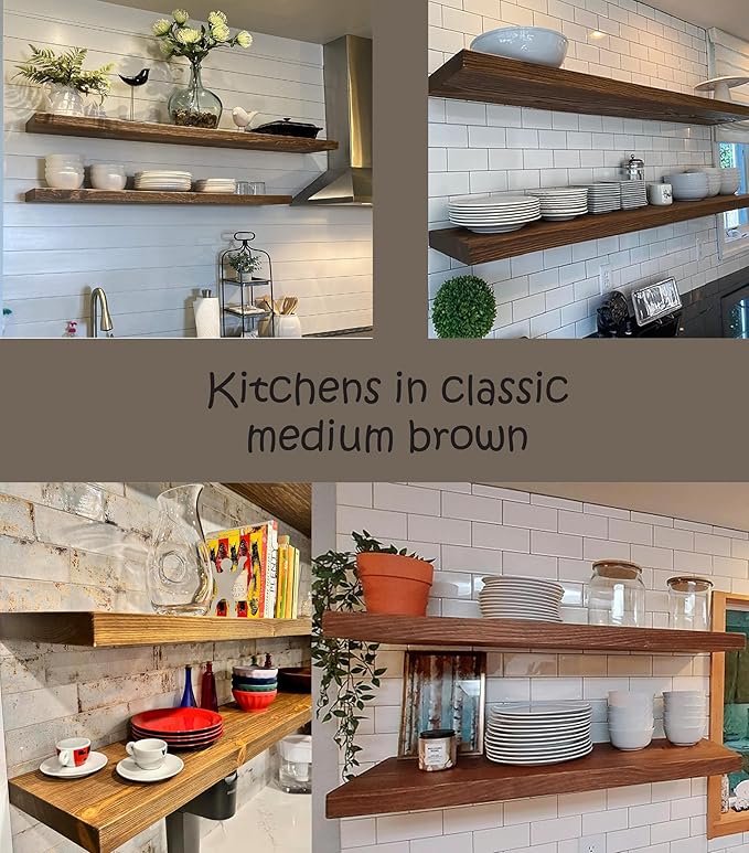 joelsantiques 60 Inch Wooden Floating Shelves for Wall - 60x8x2 in - Made of Natural Wood - Long Heavy Duty Rustic Wall Shelves for Bedroom - Perfect for Living Room, Kitchen - Medium Brown-Ruum Studio Home