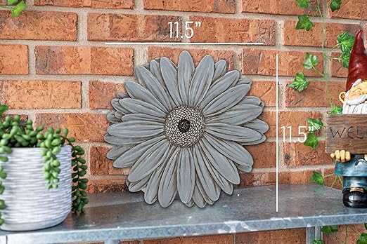 NAT & Jules Gerbera Daisy Flower Shaped Dimensional Indoor Outdoor 12 inch Cast Resin Decorative Garden Stepping Stone, Patio, Walkway Sculpture Yard Art, Stone Grey-Ruum Studio Home