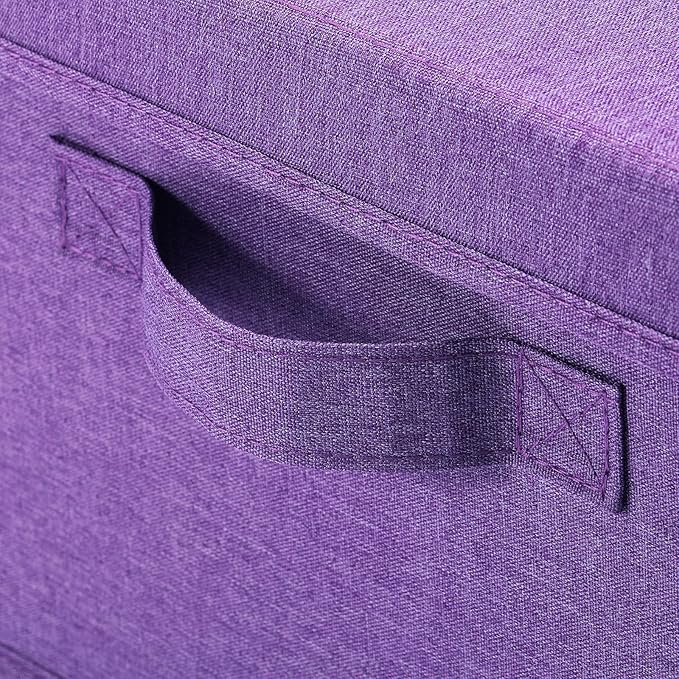 HOONEX Foldable Storage Bins with Lids, Pack of 2, Storage Boxes with 2 Carrying Handles and Sturdy Heavy Cardboard, 16.5" L x 11.8" W x 7.5" H for Shoes, Books, Clothes, Purple-Ruum Studio Home