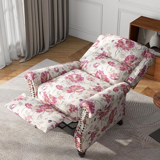 UIXE Pushback Recliner Chair, Fabric Armchair Push Back Accent Chair, Rivet Trim Club Chair Home Theater Overstuffed Single Sofa Reading Seat for Living Room, Pattern-Ruum Studio Home