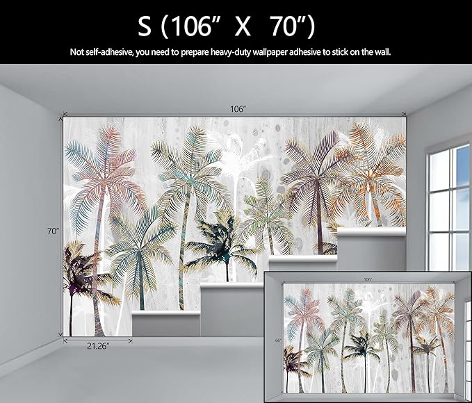 Hand Painted Coconut Tree Wallpaper Bedroom Tropical Plants Leaves Landscape Wall Mural Living Room (Not Peel and Stick)-Ruum Studio Home