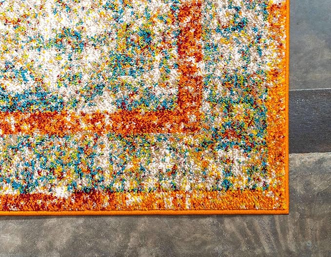 Unique Loom Rosso Collection Vintage, Traditional, Bohemian, Geometric, Distressed, Southwestern Area Rug, 5' 0" x 8' 0", Beige/Orange-Ruum Studio Home