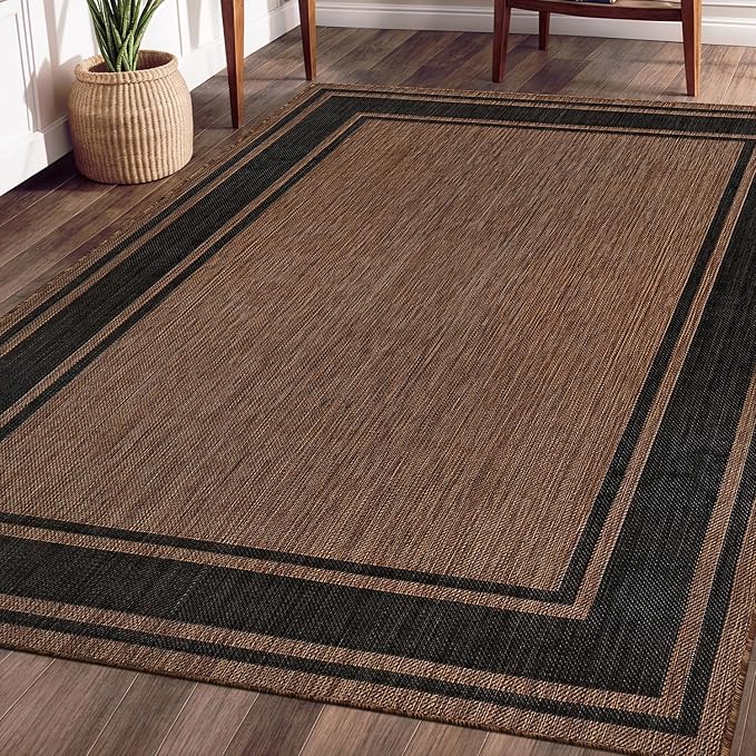 Beverly Rug Outdoor Rug 8x10 Modern Bordered Area Rugs for Indoor and Outdoor Patio Deck Porch Garden Waterproof Weather Sun Resistant Washable Outside Carpet (8 x 10 Gold)-Ruum Studio Home