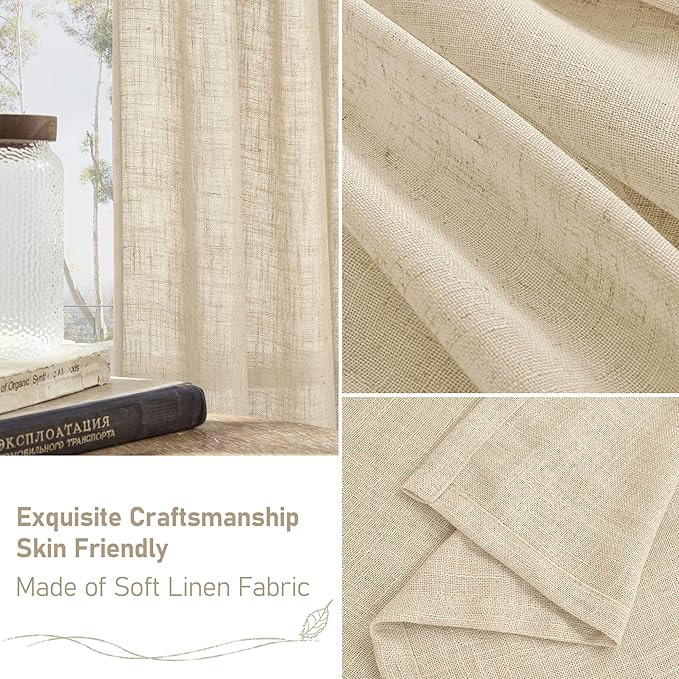 LAMIT Natural Linen Semi Sheer Curtains 48 Inch for Short Windows, Light Filtering Curtains Farmhouse Boho Bronze Grommet Drapes for Kitchen/Loft Room, 2 Panels (34 x 48 Inch, Linen)-Ruum Studio Home