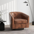 Swivel Barrel Accent Chair, Modern Round Faux Leather Arm Chair for Living Room, Bedroom, Comfy Club Reading Chairs for Adults(Faux Leather, Coffee, Set of 1)-Ruum Studio Home